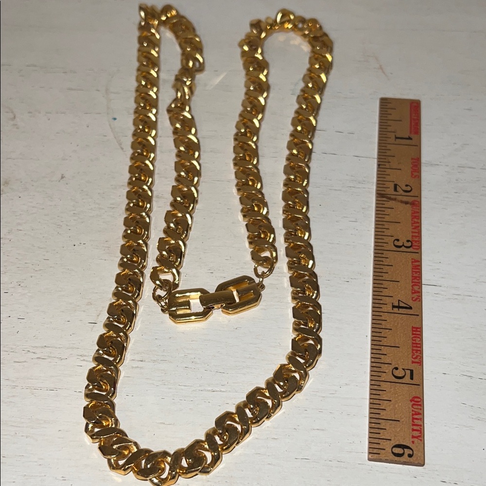 80s Givenchy Logo heavy Interlocked Link Cuban Chunky Chain Necklace, Gold plate